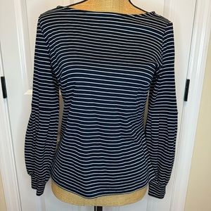 Ann Taylor Navy and White Striped Long Sleeve Blouse size Small